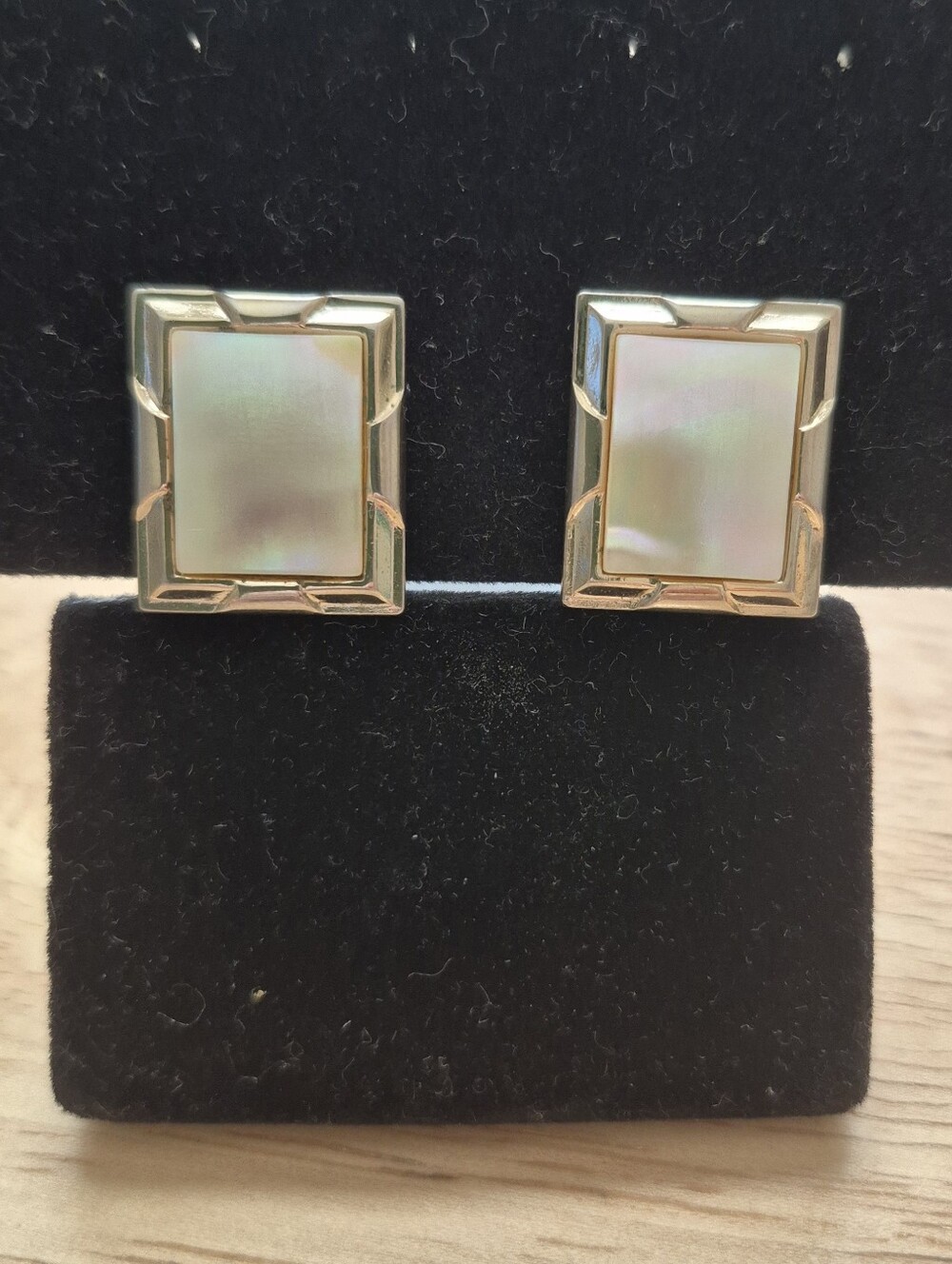 Silver Tone Vintage Frame Mother of Pearl Rectangular Clip On Earrings